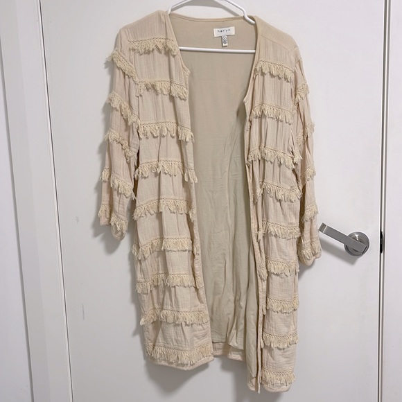 Anthropologie Cream Harlyn Fringed Long Jacket - Picture 2 of 6